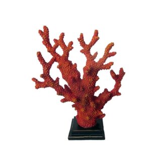 Scultura Corallo colore arancione in resina con base nera