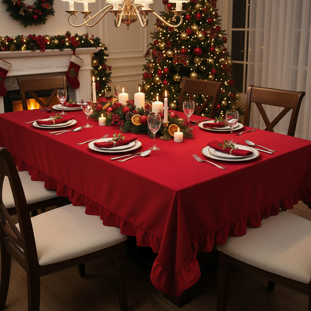 Tovaglia velluto rosso co Rouche (balze) della linea natalizia Clodette