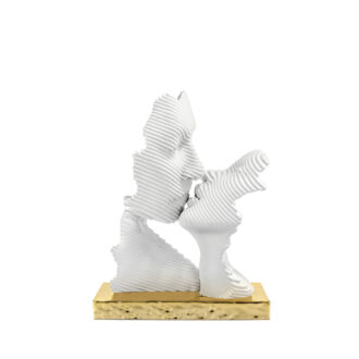 scultura Bacio Stilizzato bianco con base oro Bongelli