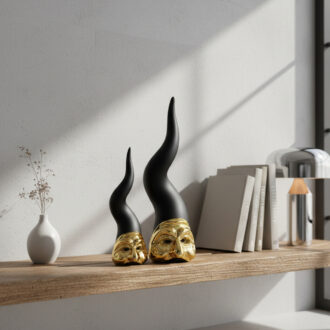 Scultura corno con maschera pulcinella nero Bongelli
