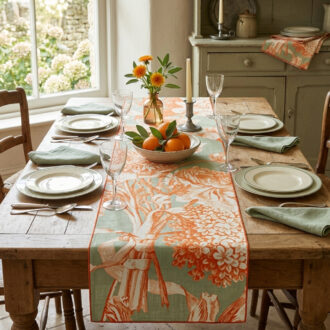 Runner Toile Arancione e Verde Salvia Tono Su Tono