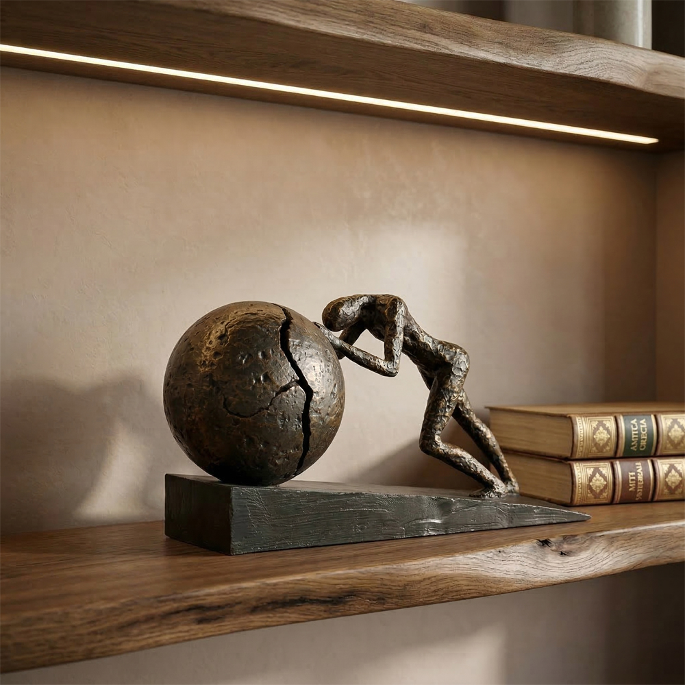 Scultura uomo con sfera pesante Gilde