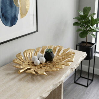 Ciotola in alluminio color oro con motivo a foglia, 36x28x5 cm GARPE